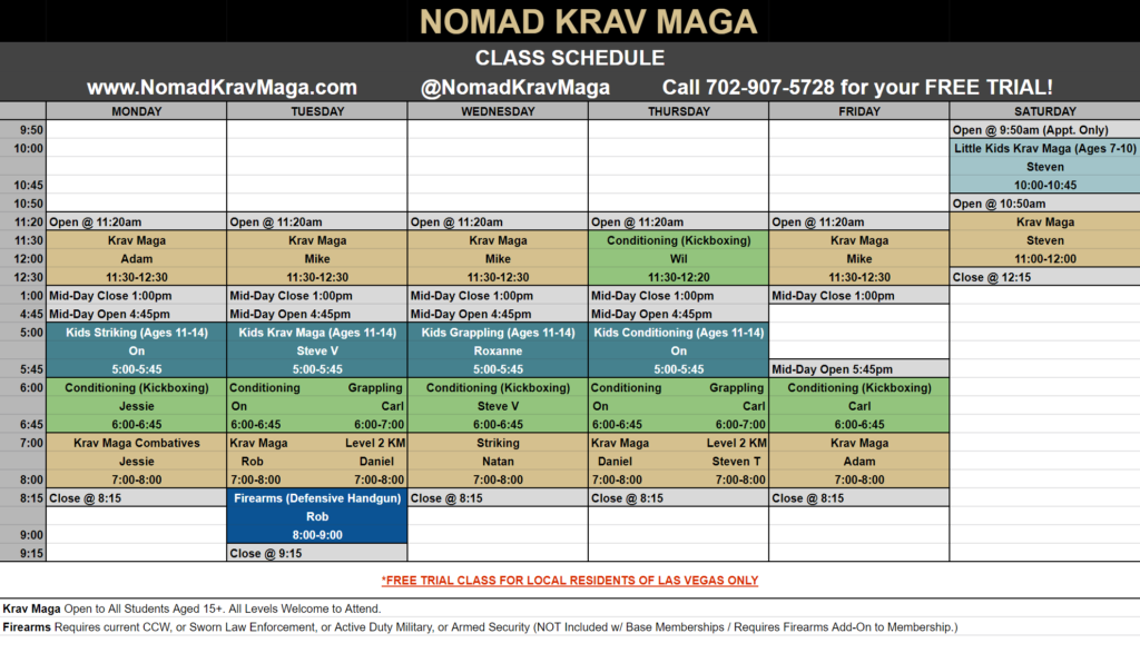 Schedule - Nomad Krav Maga Las Vegas